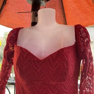 bebe long-sleeve lace Midi body con Dress red XS